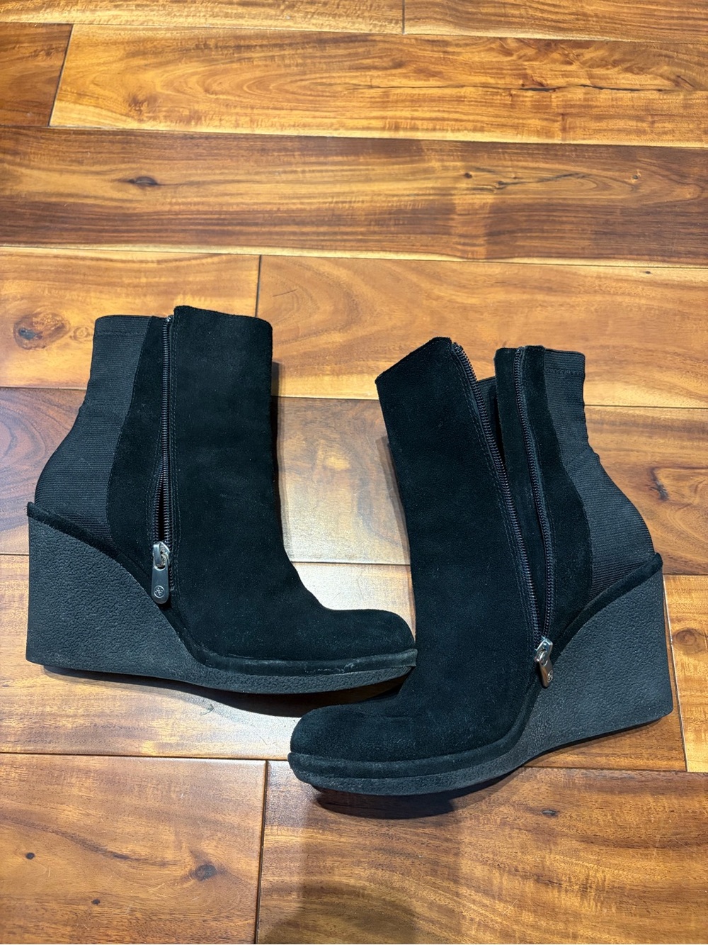 Adrienne Vittadini Y2K Black Wedge Ankle Boots US 8M